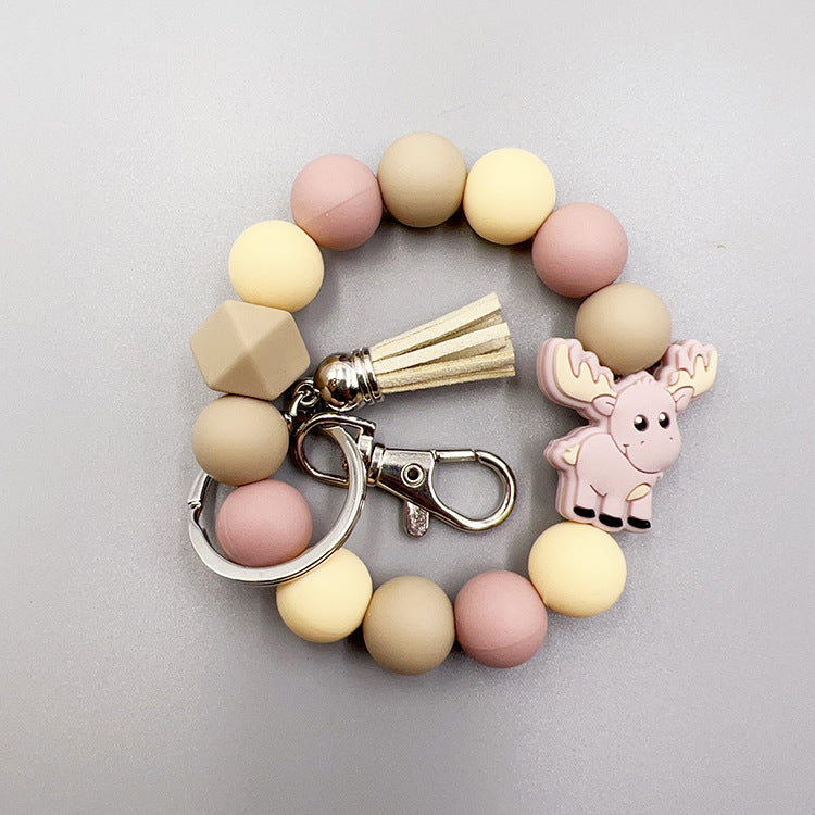 Wholesale Cartoon Small Animal Yak Silicone Beaded Bracelet Short Tassel Keychain